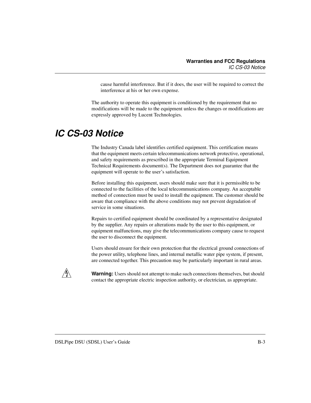 Lucent Technologies 7820-0657-001 manual IC CS-03 Notice 