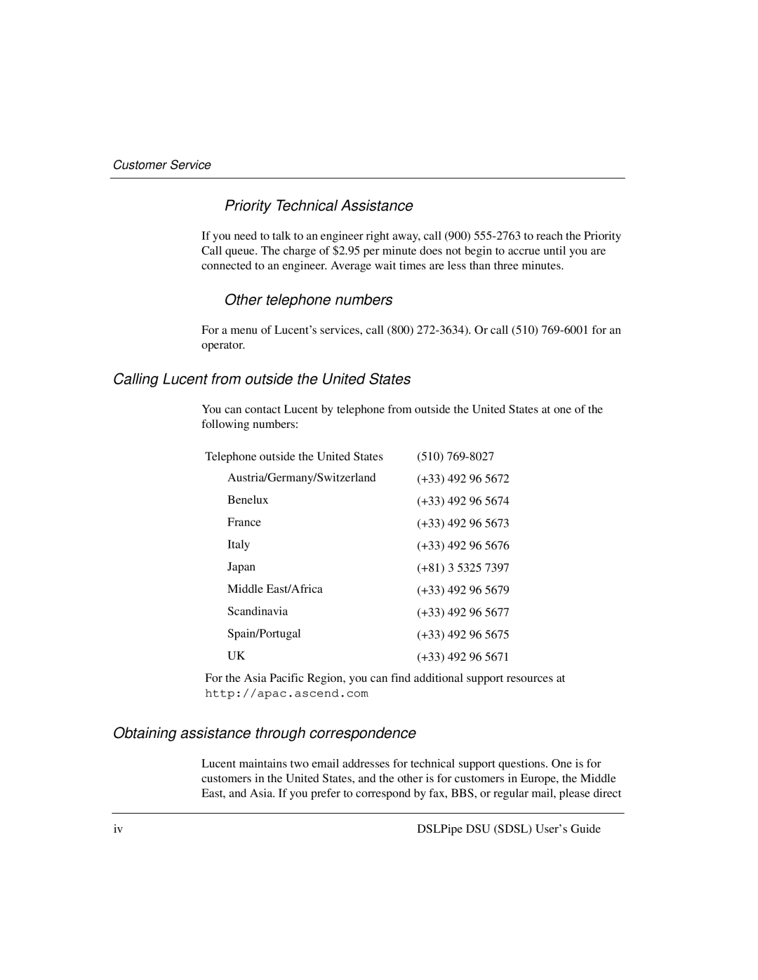 Lucent Technologies 7820-0657-001 manual Other telephone numbers 