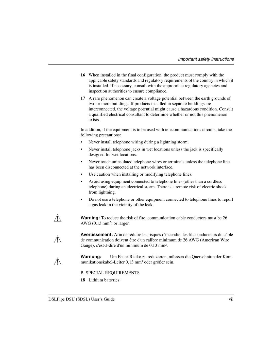 Lucent Technologies 7820-0657-001 manual Special Requirements 