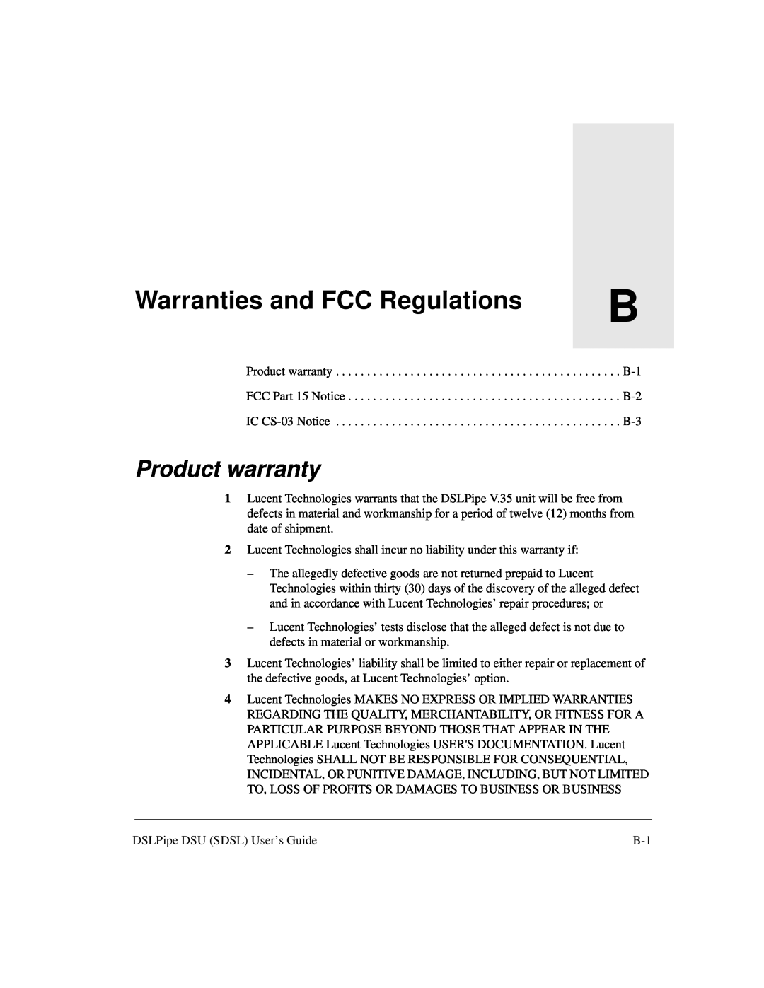 Lucent Technologies 7820-0657-001 manual Warranties and FCC Regulations, Product warranty 