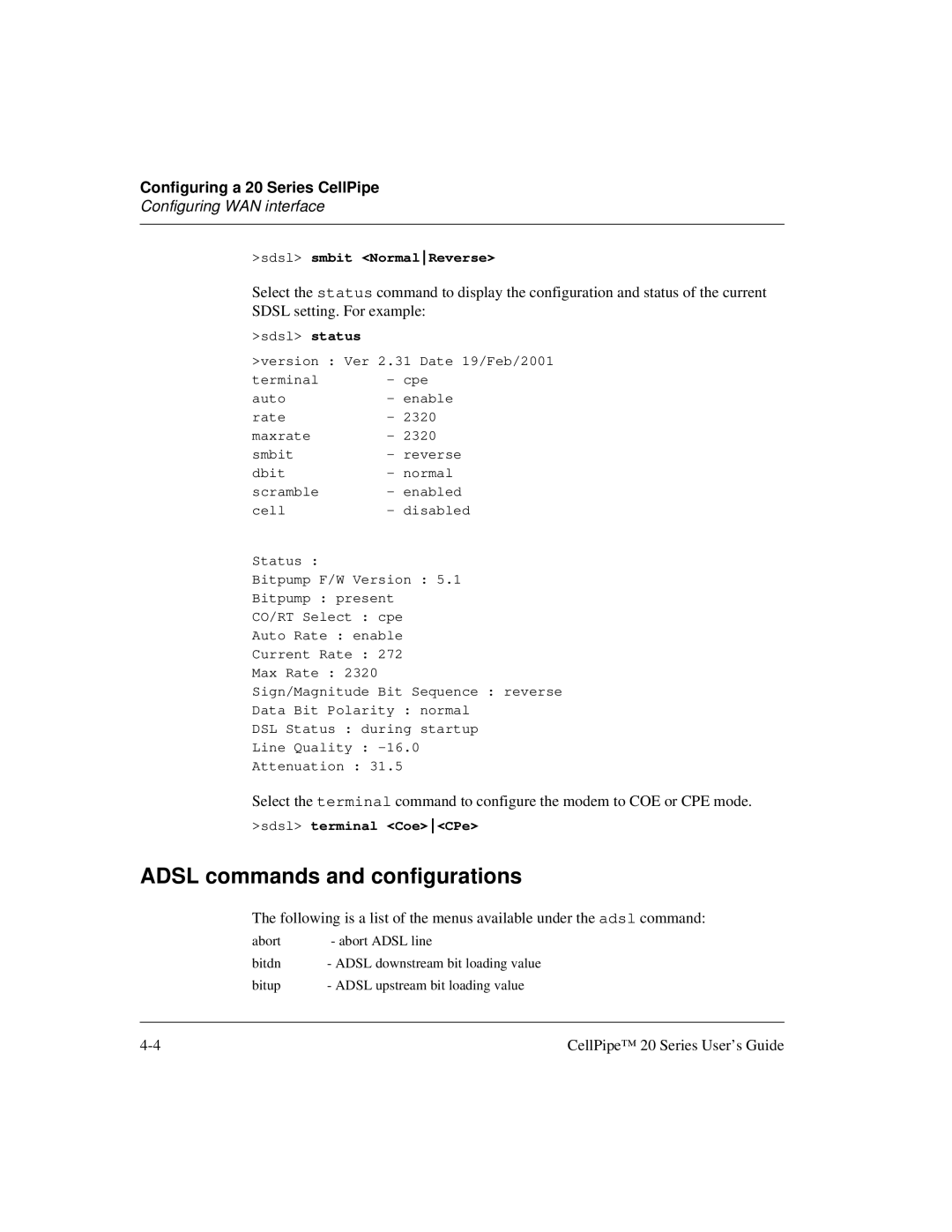 Lucent Technologies 7820-0766-004 manual Adsl commands and configurations 