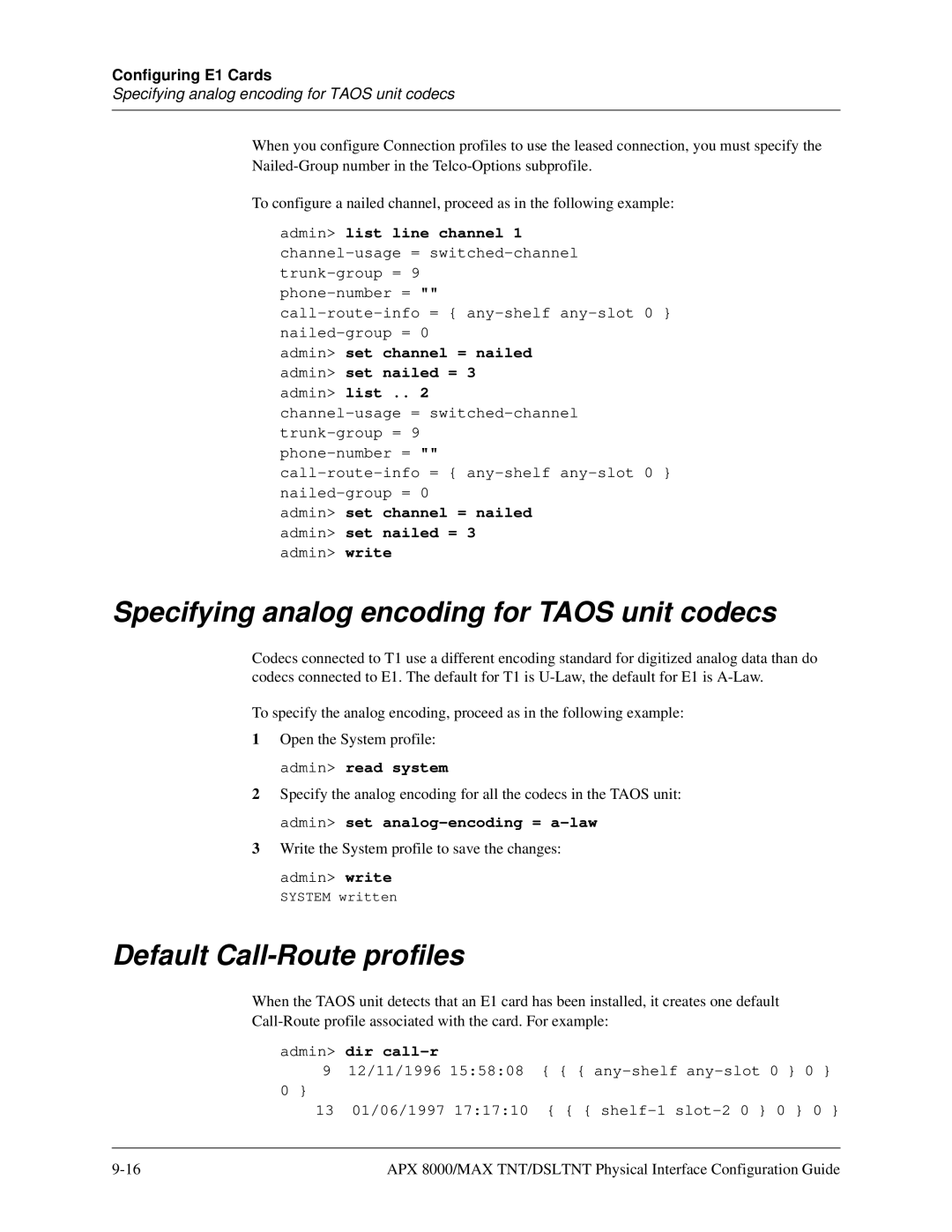 Lucent Technologies 7820-0802-003 manual Specifying analog encoding for Taos unit codecs 