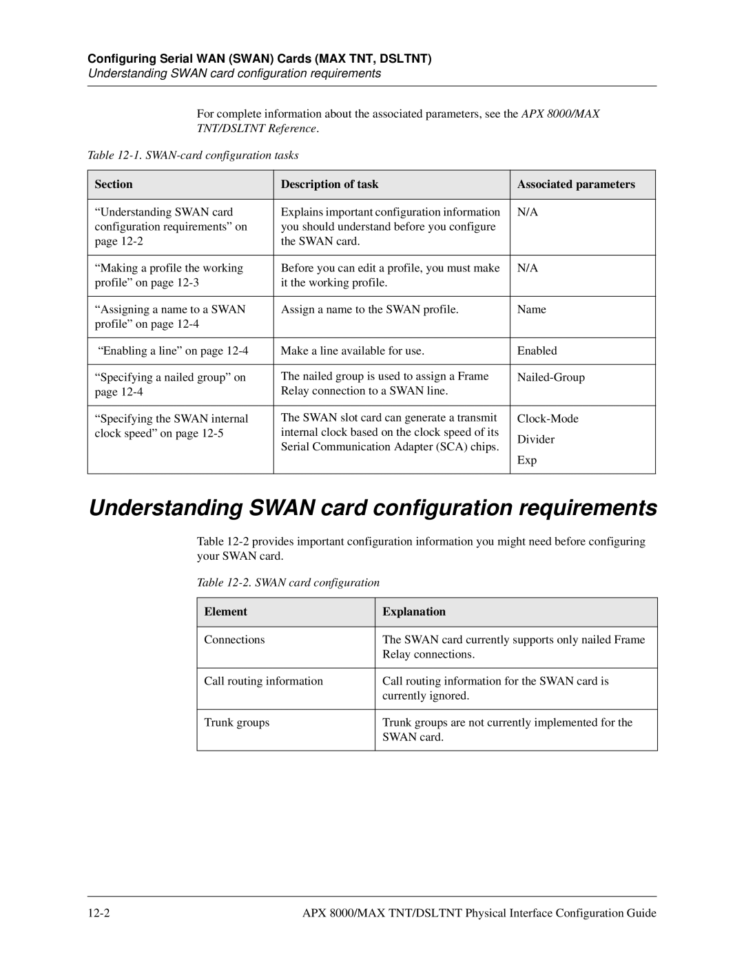 Lucent Technologies 7820-0802-003 manual Understanding Swan card configuration requirements, Element Explanation 