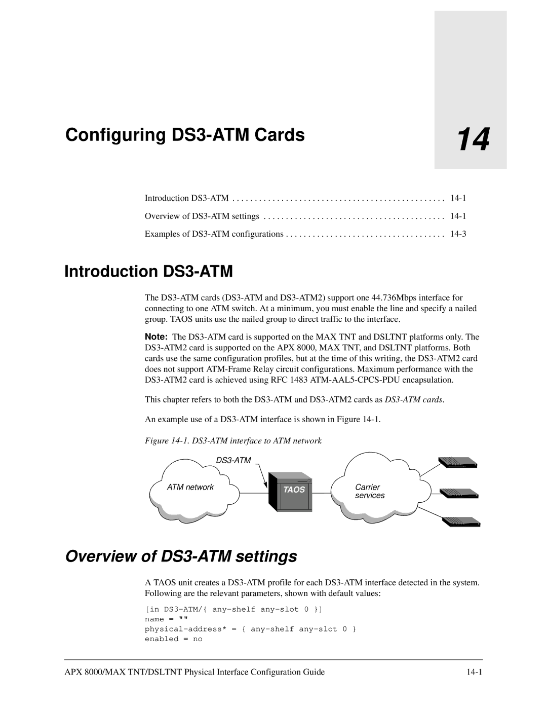 Lucent Technologies 7820-0802-003 manual Configuring DS3-ATM Cards, Overview of DS3-ATM settings 