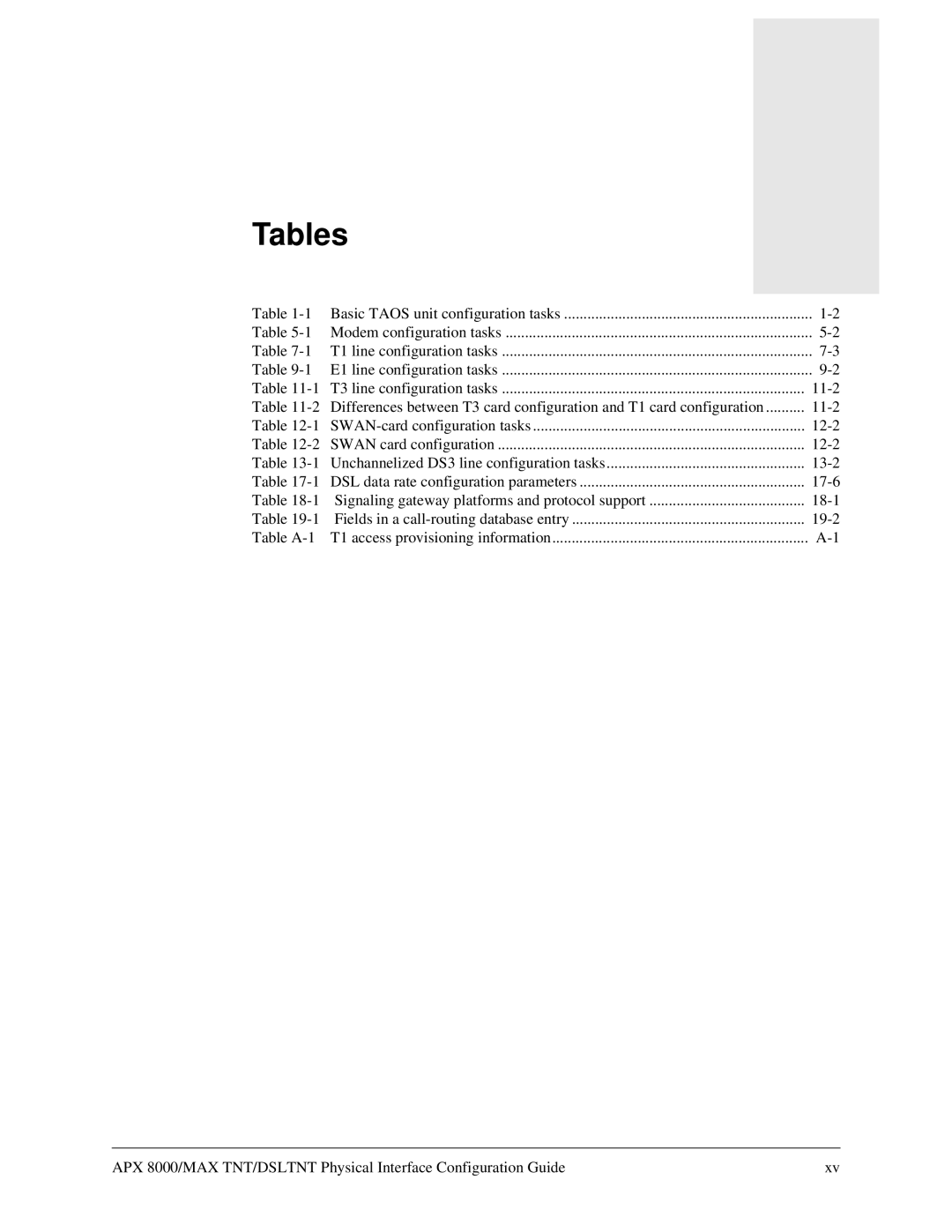 Lucent Technologies 7820-0802-003 manual Tables 