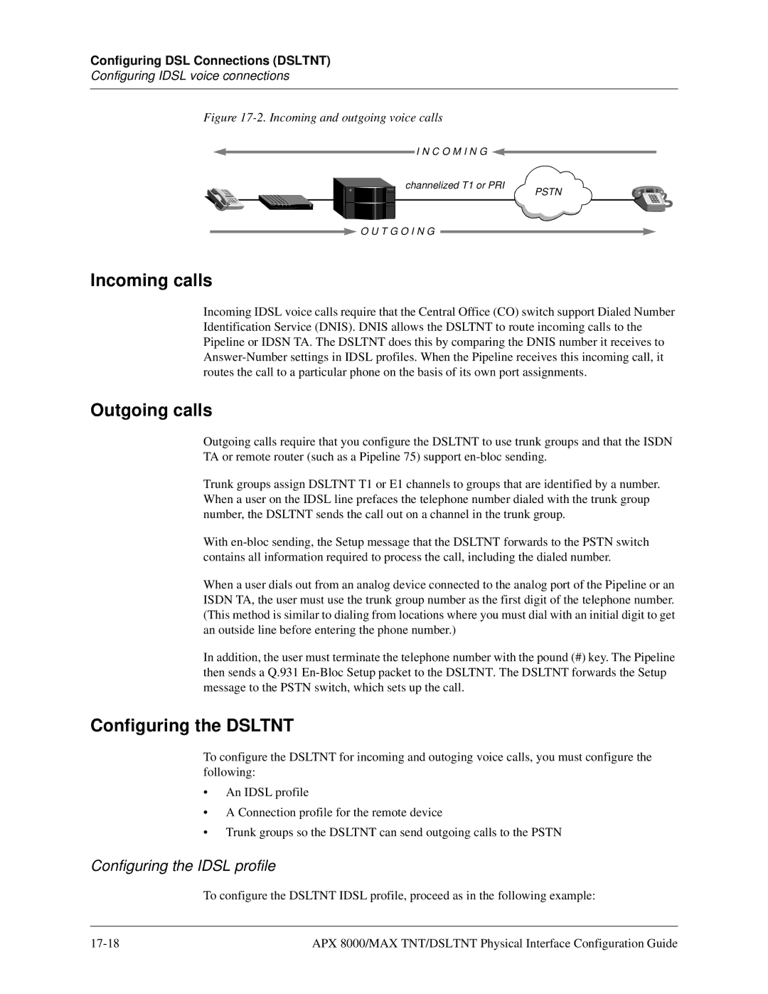 Lucent Technologies 7820-0802-003 manual Incoming calls, Outgoing calls, Configuring the Idsl profile 