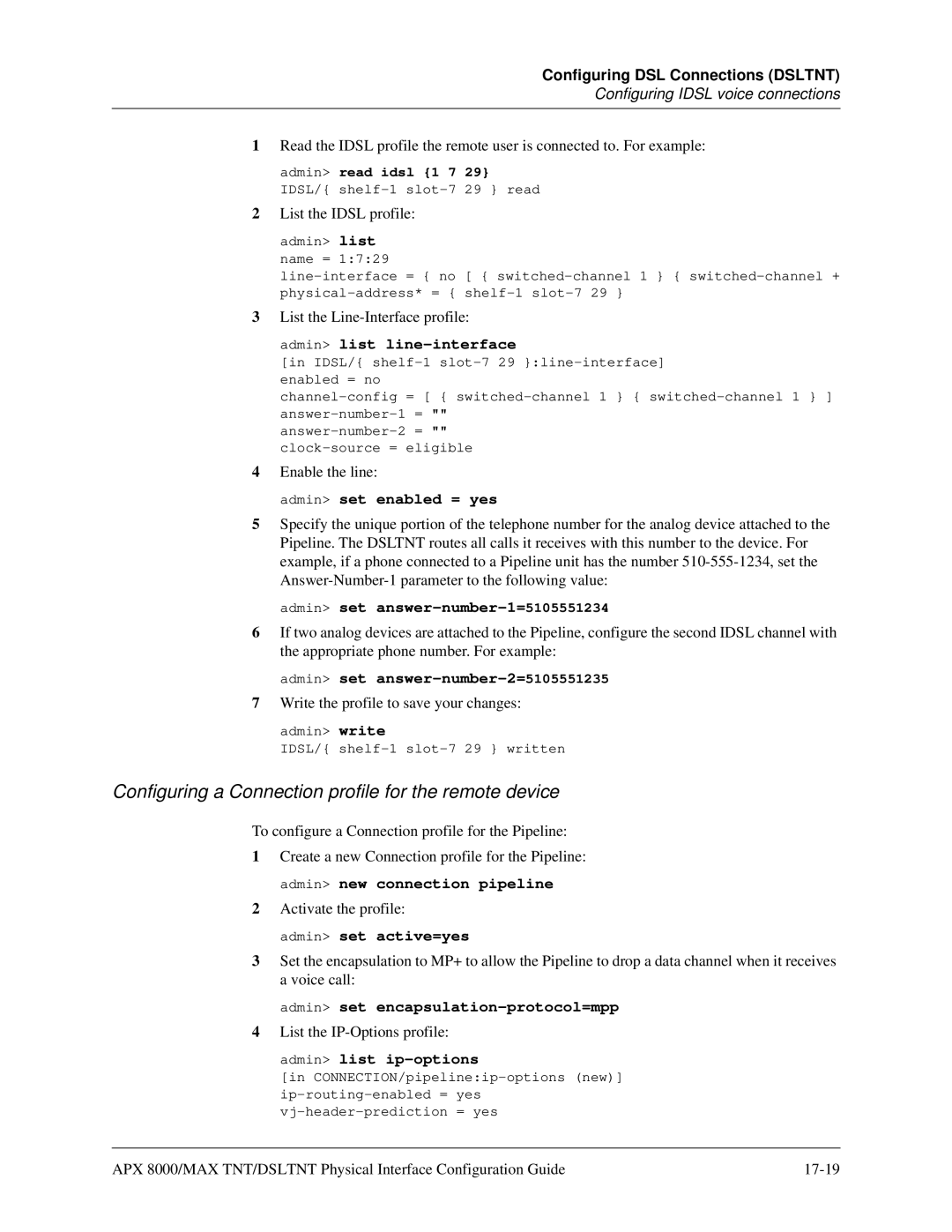 Lucent Technologies 7820-0802-003 manual Configuring a Connection profile for the remote device 