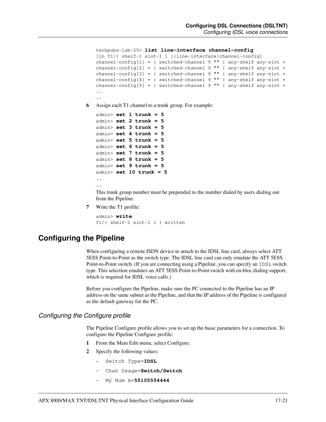 Lucent Technologies 7820-0802-003 manual Configuring the Pipeline, Configuring the Configure profile 