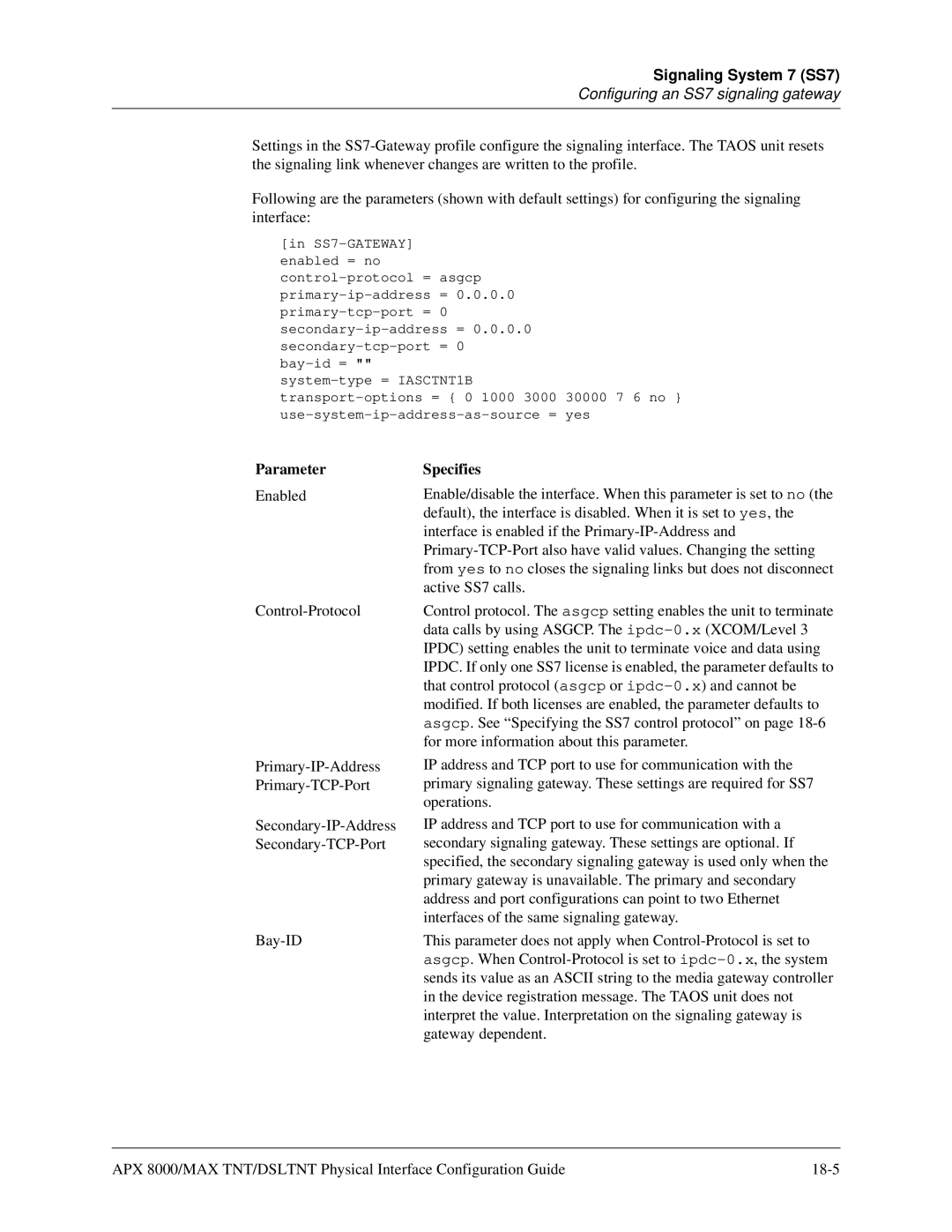 Lucent Technologies 7820-0802-003 manual Parameter, Specifies 