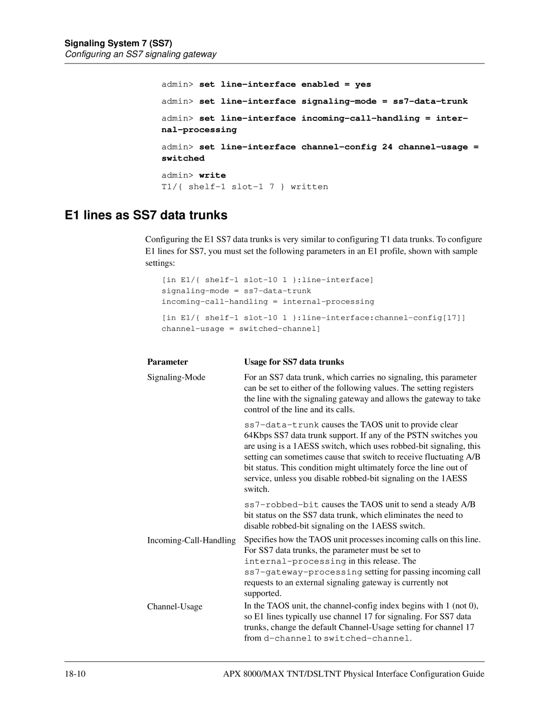 Lucent Technologies 7820-0802-003 manual E1 lines as SS7 data trunks 