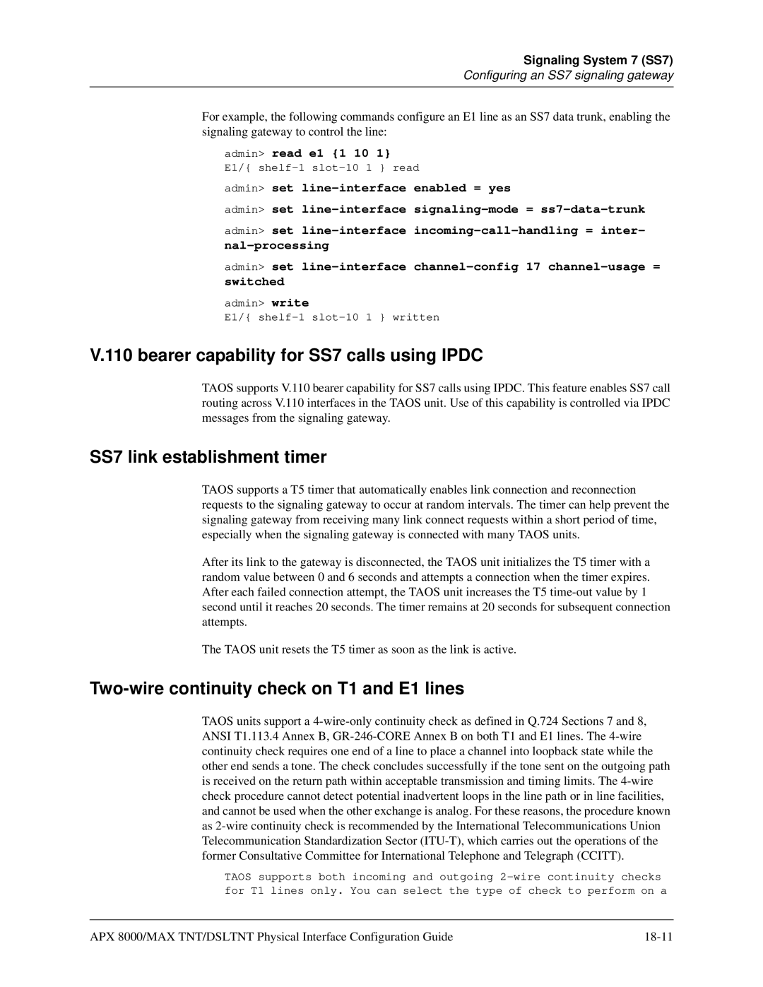 Lucent Technologies 7820-0802-003 manual Bearer capability for SS7 calls using Ipdc, SS7 link establishment timer 