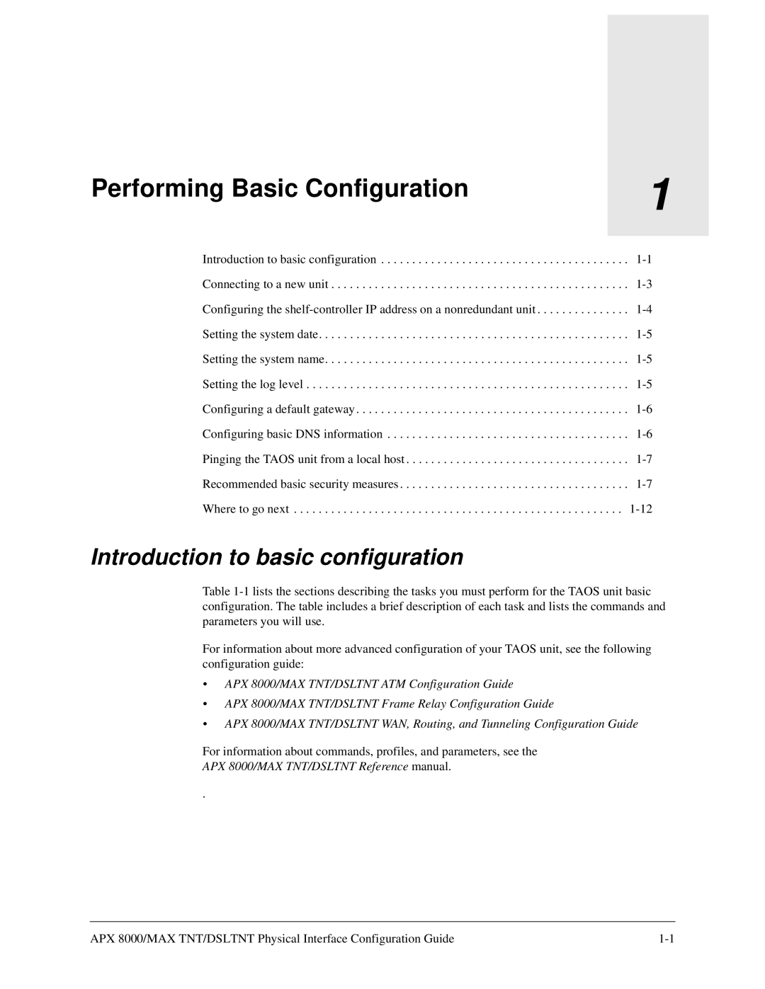 Lucent Technologies 7820-0802-003 manual Performing Basic Configuration, Introduction to basic configuration 