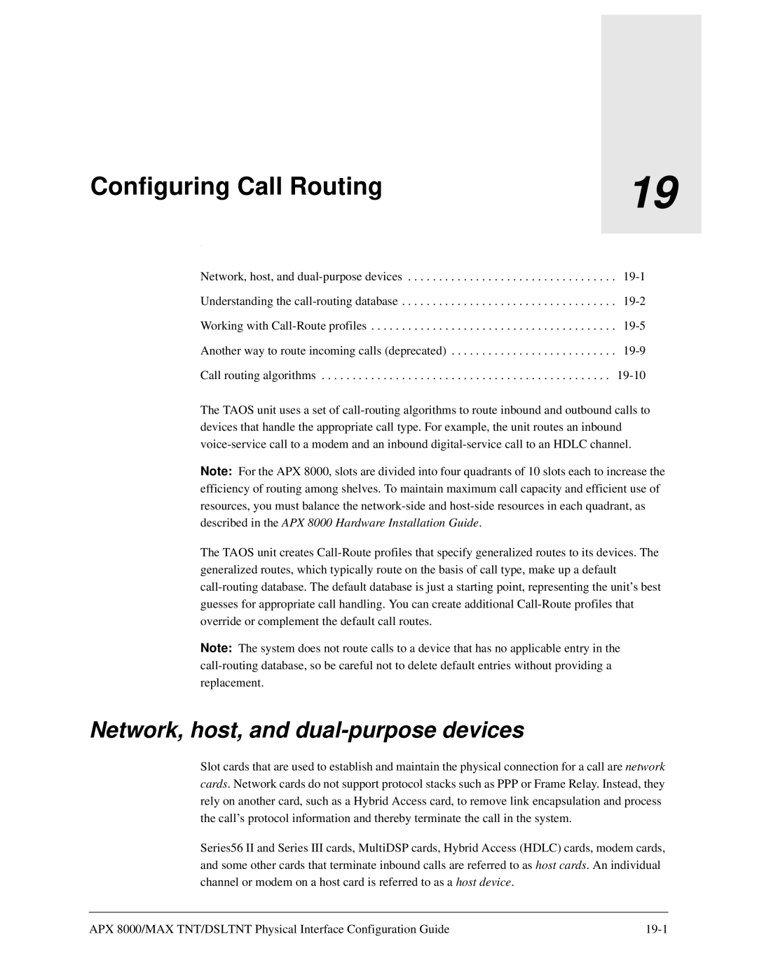 Lucent Technologies 7820-0802-003 manual Configuring Call Routing, Network, host, and dual-purpose devices 