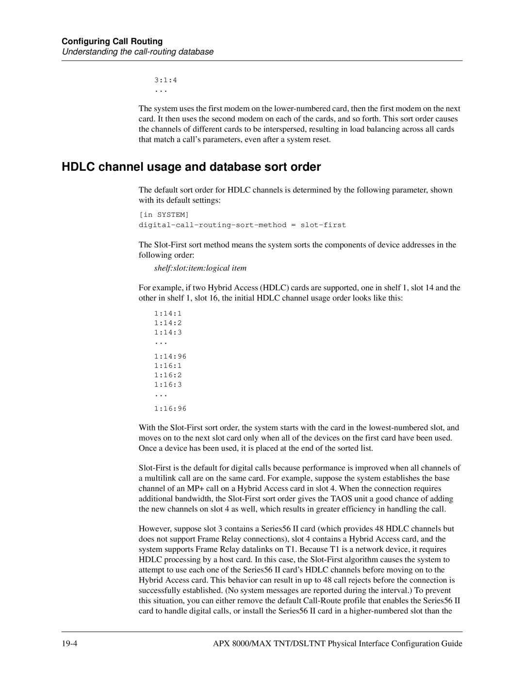 Lucent Technologies 7820-0802-003 manual Hdlc channel usage and database sort order, Shelfslotitemlogical item 