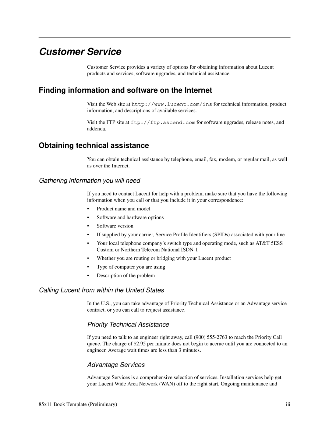 Lucent Technologies 7820-0802-003 Customer Service, Gathering information you will need, Priority Technical Assistance 