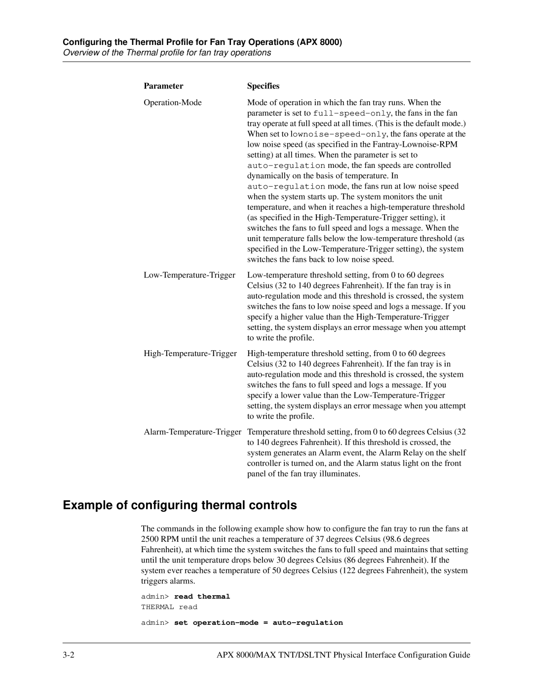 Lucent Technologies 7820-0802-003 manual Example of configuring thermal controls 