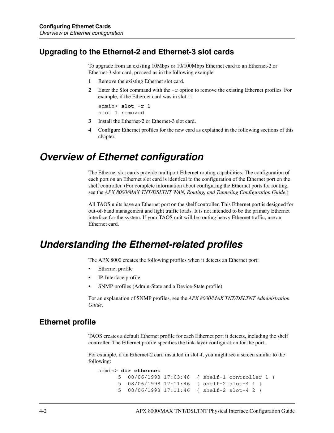 Lucent Technologies 7820-0802-003 manual Overview of Ethernet configuration, Understanding the Ethernet-related profiles 