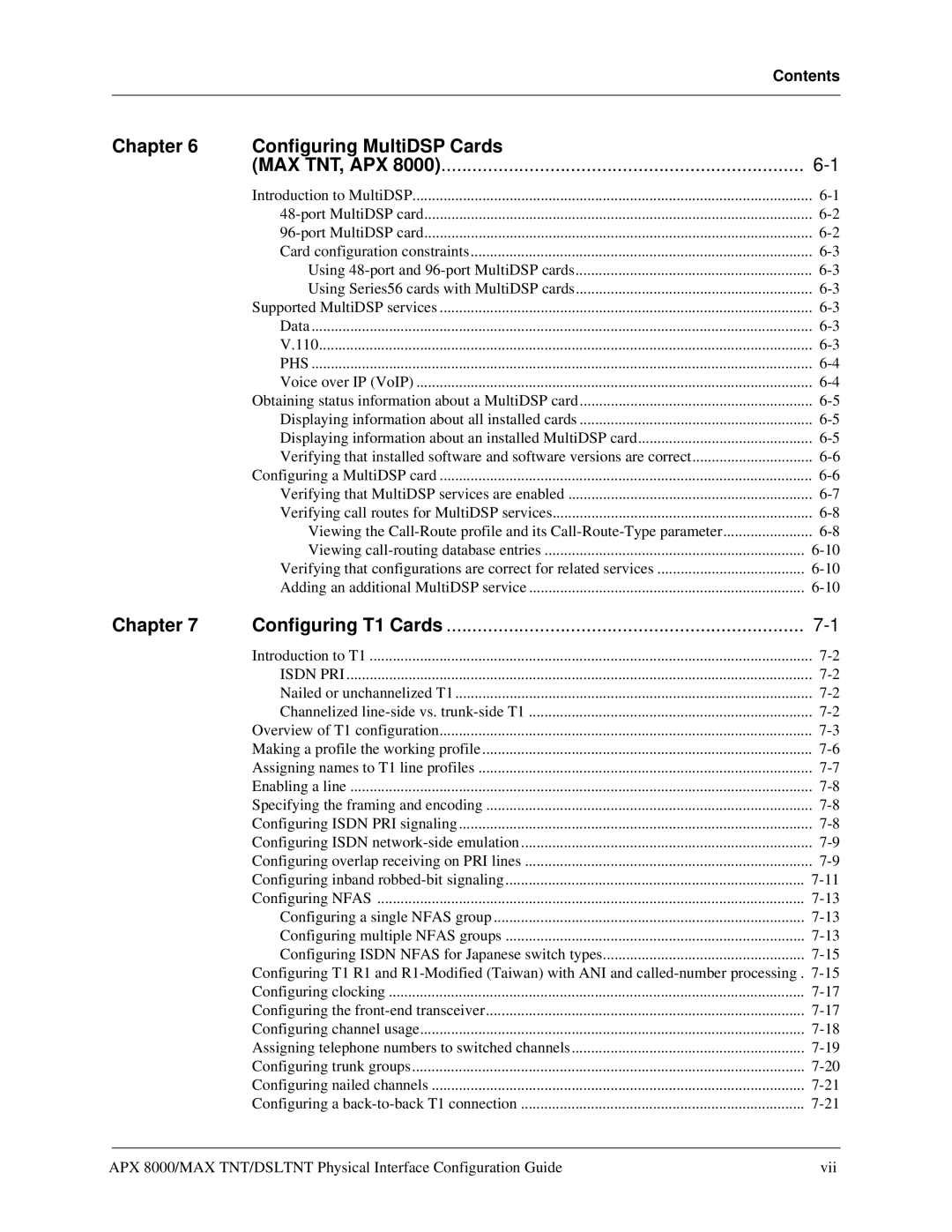 Lucent Technologies 7820-0802-003 manual Chapter Configuring MultiDSP Cards 