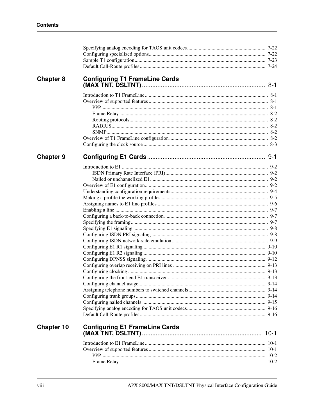 Lucent Technologies 7820-0802-003 manual Chapter Configuring T1 FrameLine Cards 