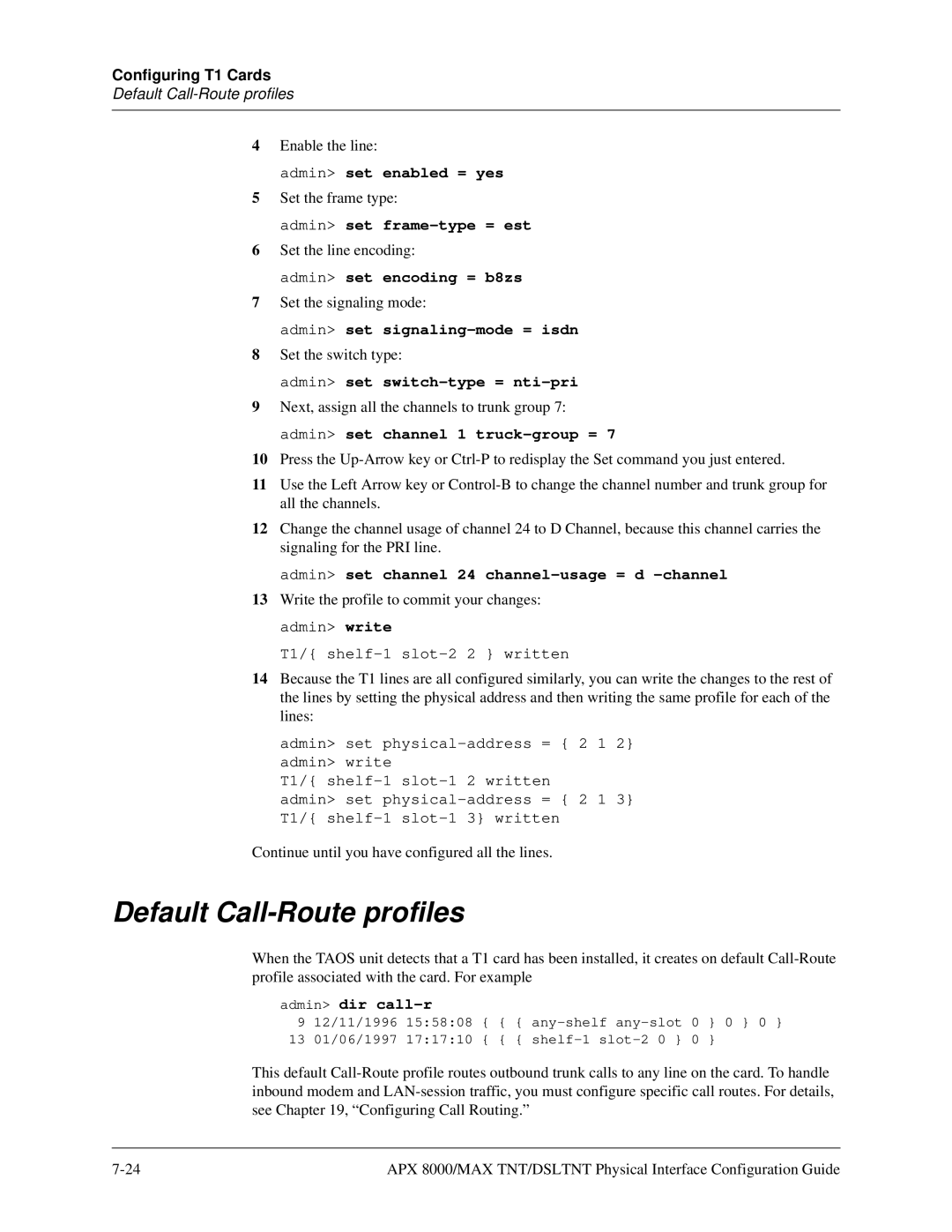 Lucent Technologies 7820-0802-003 manual Default Call-Route profiles 