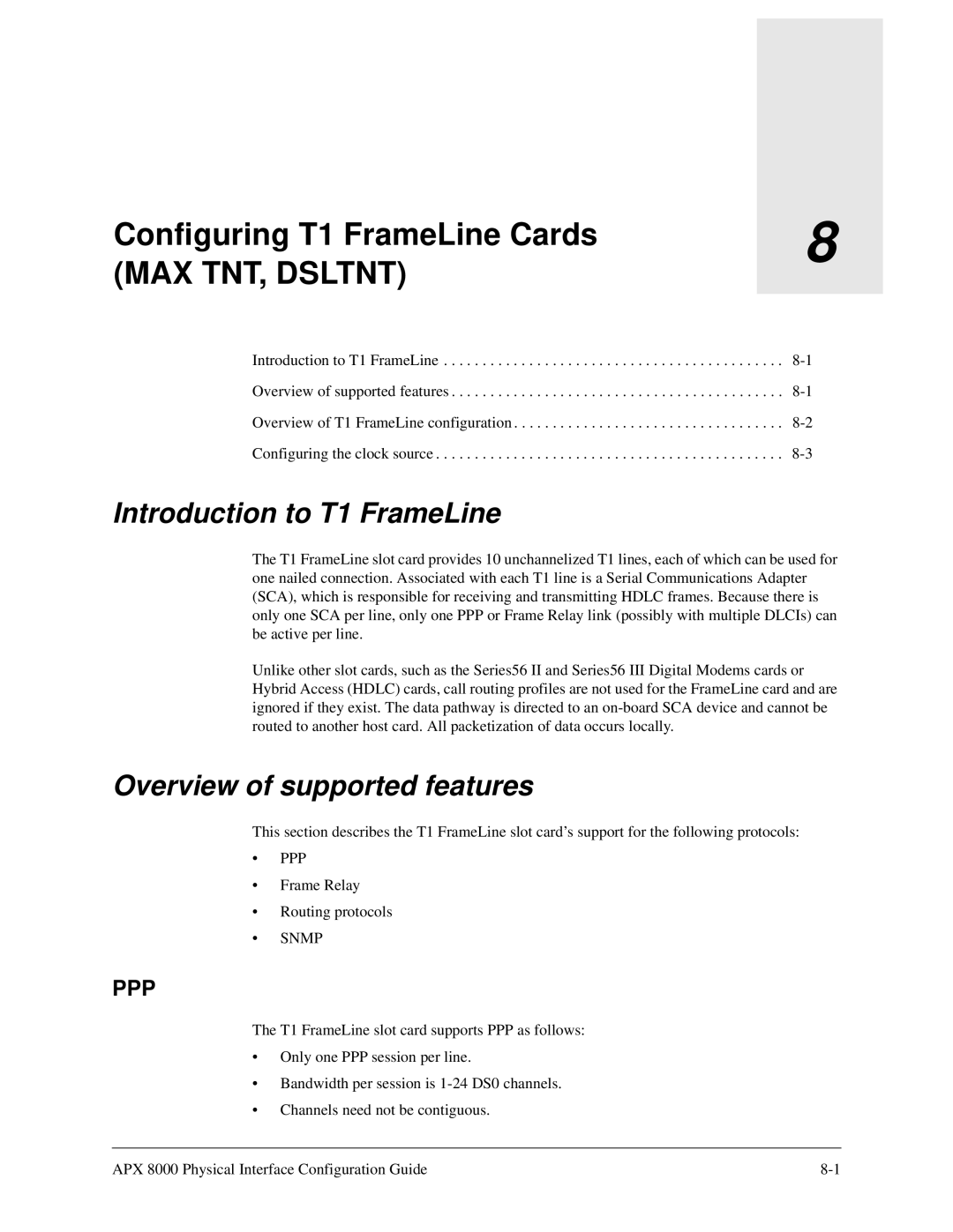 Lucent Technologies 7820-0802-003 manual Configuring T1 FrameLine Cards, Introduction to T1 FrameLine 