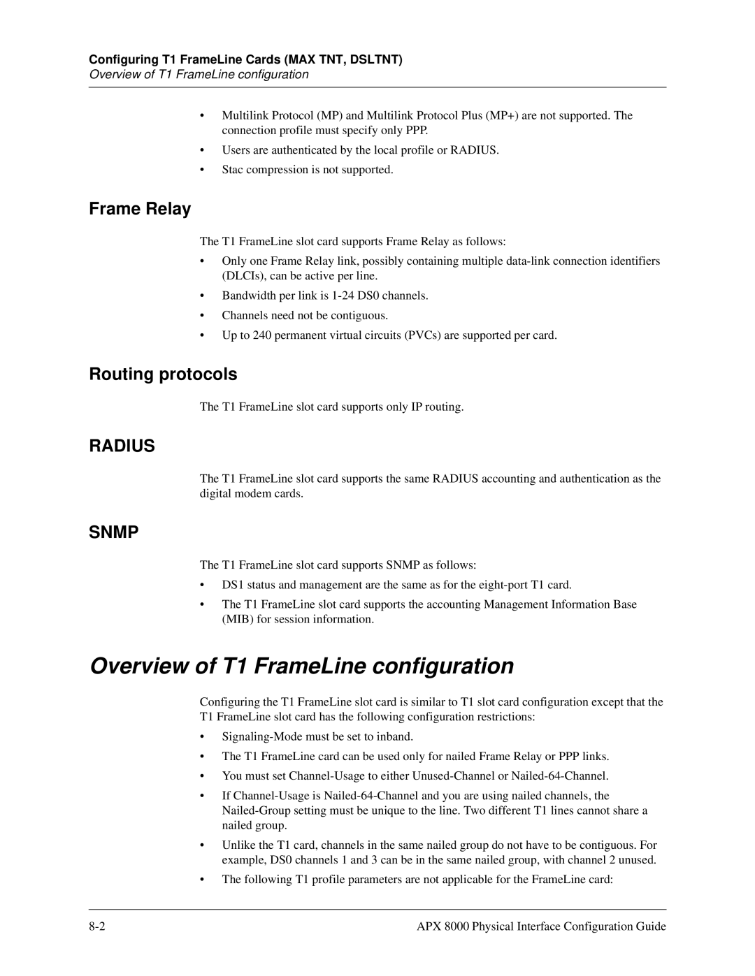 Lucent Technologies 7820-0802-003 manual Overview of T1 FrameLine configuration, Frame Relay, Routing protocols 