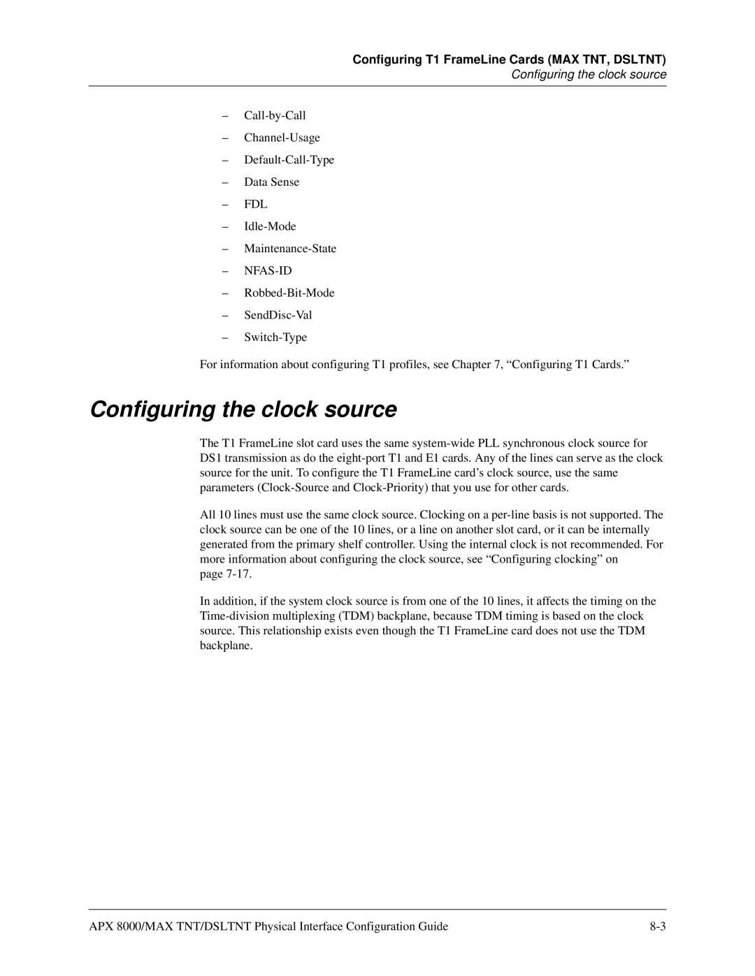 Lucent Technologies 7820-0802-003 manual Configuring the clock source 