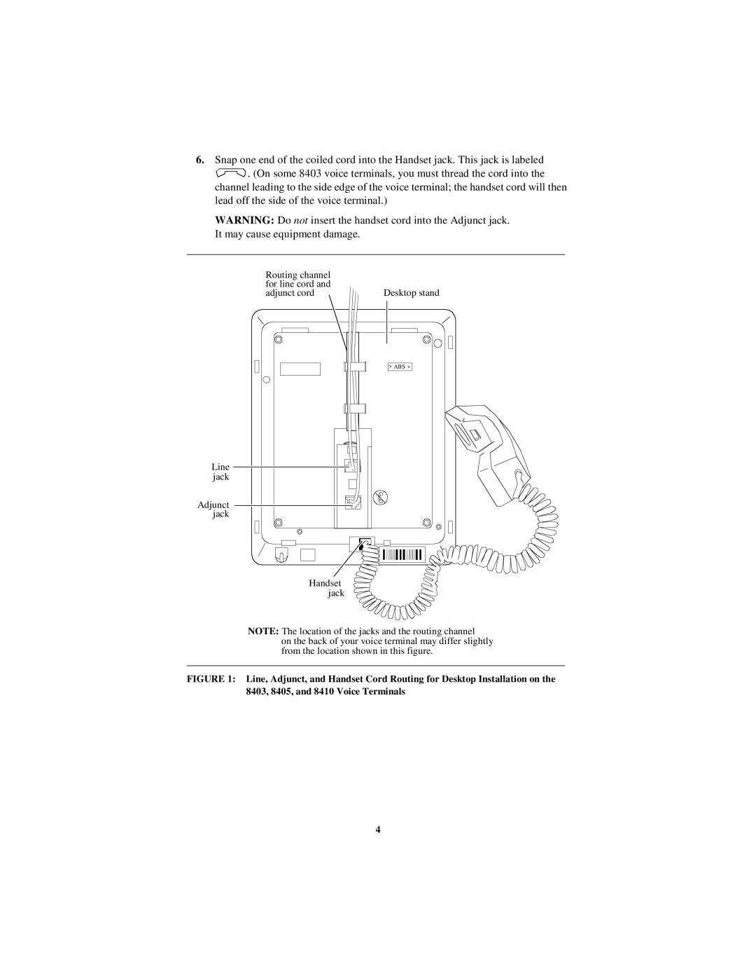 Lucent Technologies 8411, 8403, 8434DX, 8410, 8405 user manual Routing channel For line cord 