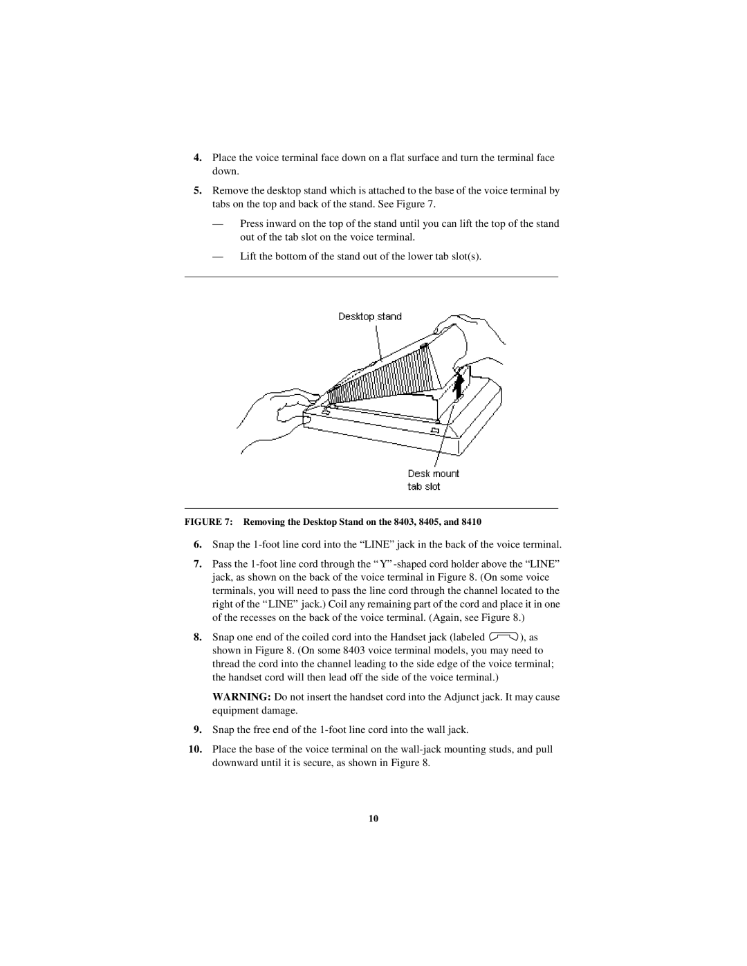 Lucent Technologies 8434DX, 8411, 8410 user manual Removing the Desktop Stand on the 8403, 8405 