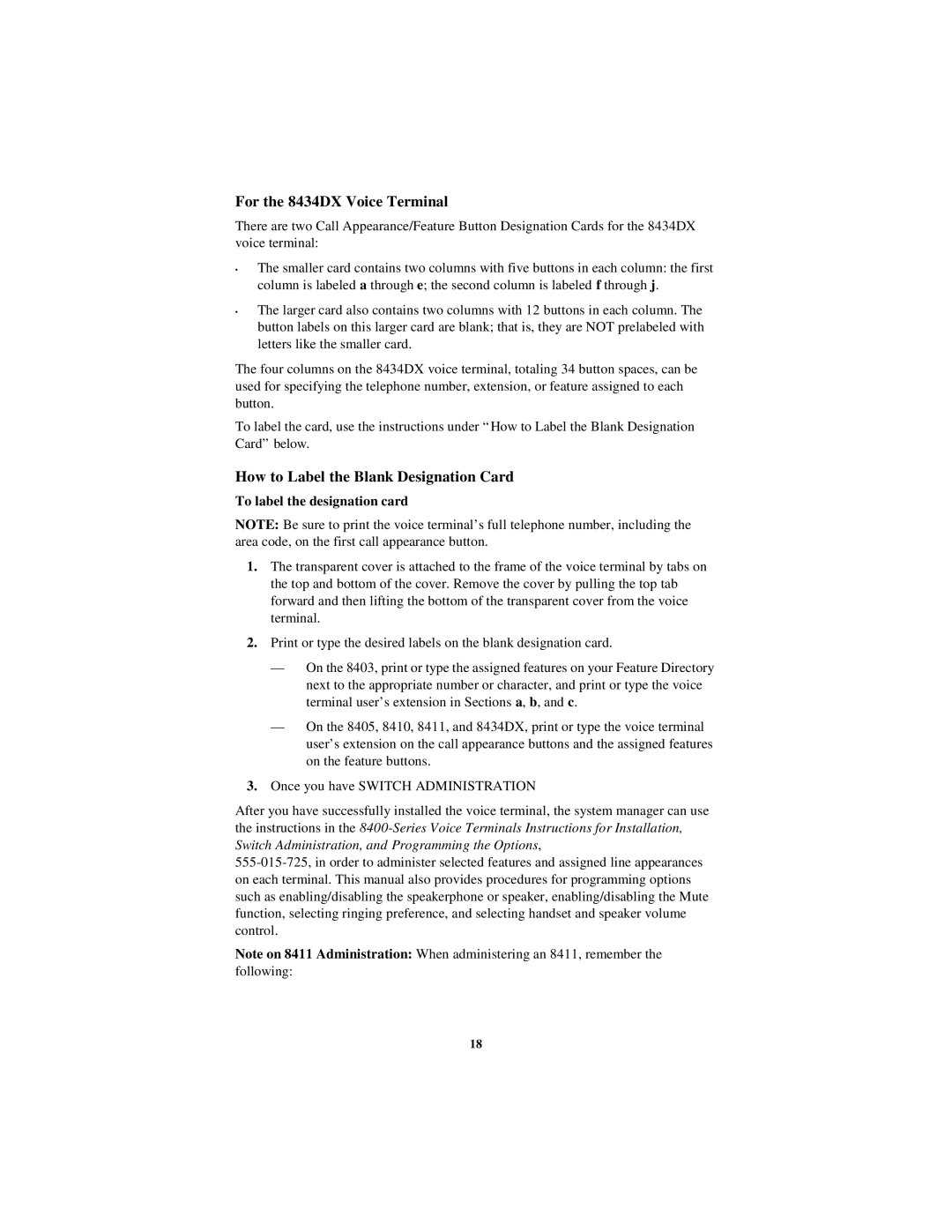 Lucent Technologies 8403, 8411, 8410, 8405 user manual For the 8434DX Voice Terminal, How to Label the Blank Designation Card 