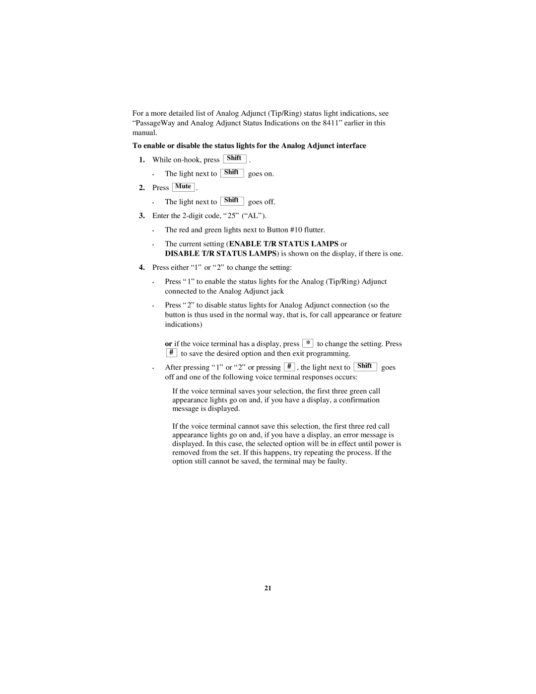 Lucent Technologies 8410, 8403, 8411, 8434DX, 8405 user manual Current setting Enable T/R Status Lamps or 