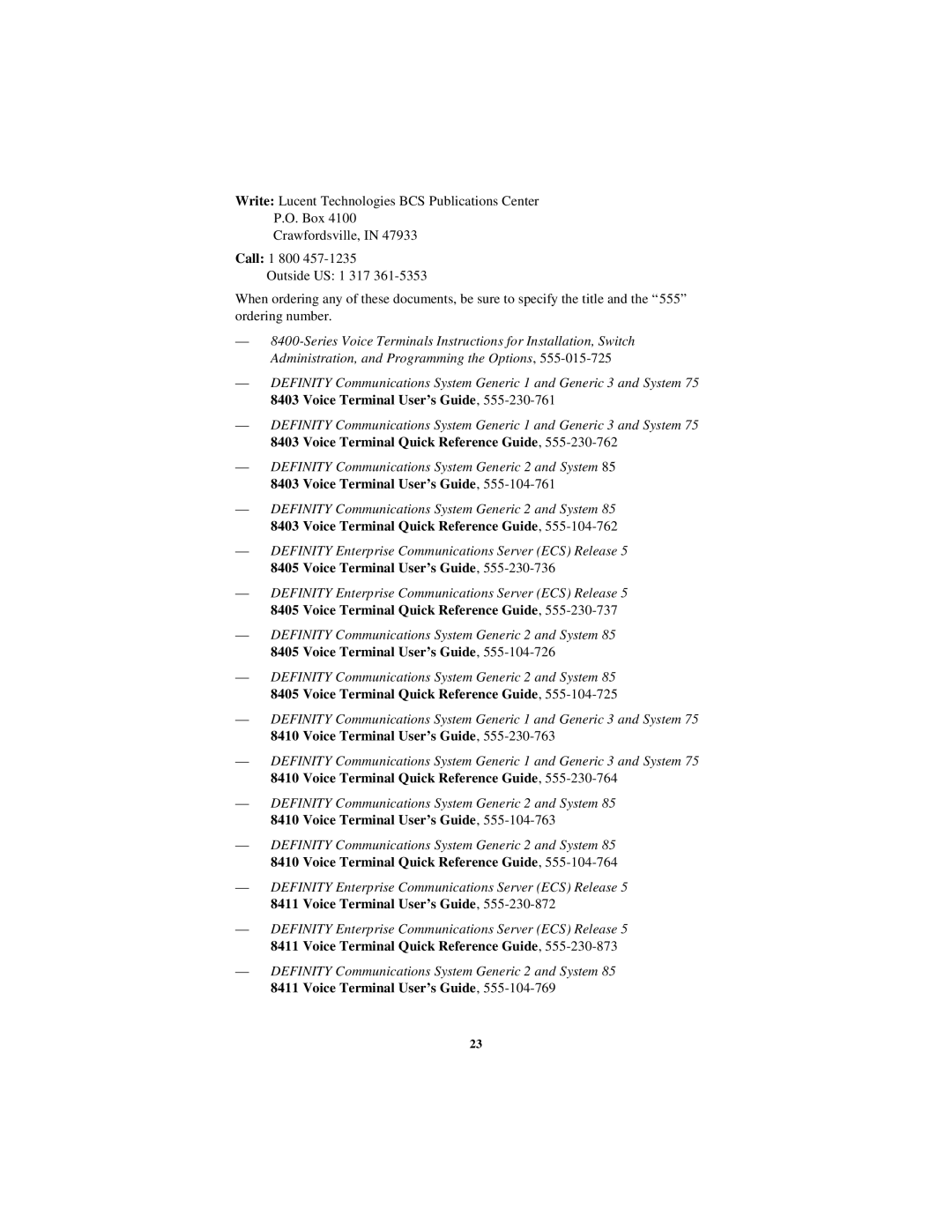 Lucent Technologies 8403, 8411, 8434DX, 8410, 8405 user manual Voice Terminal Quick Reference Guide 