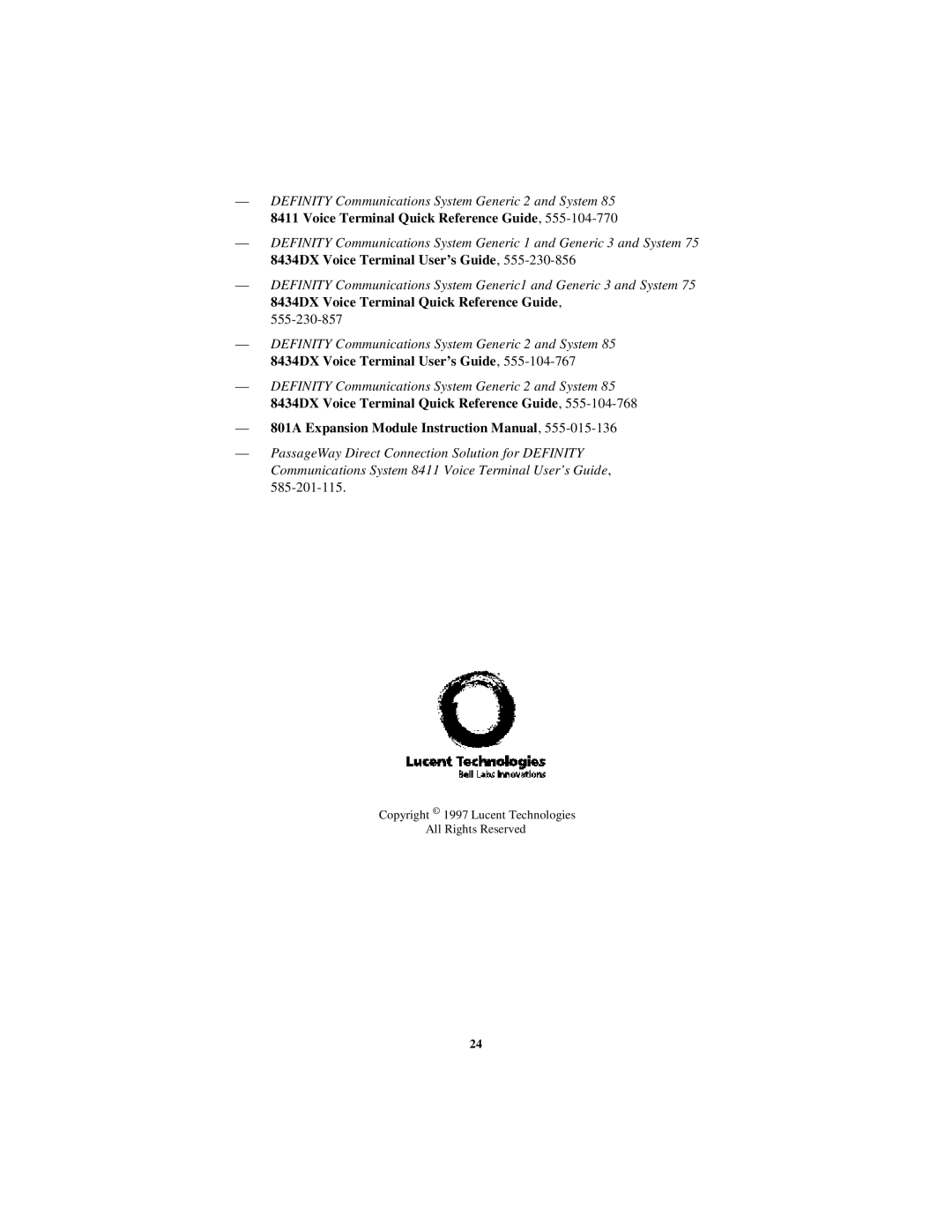 Lucent Technologies 8411, 8403, 8434DX, 8410, 8405 user manual Definity Communications System Generic 2 and System 