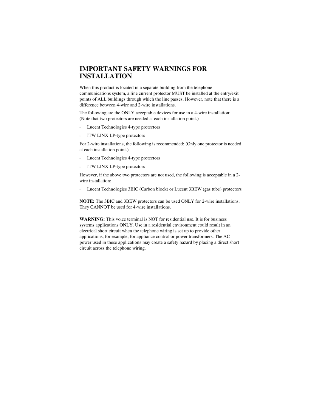 Lucent Technologies 8403, 8411, 8434DX, 8410, 8405 user manual Important Safety Warnings for Installation 