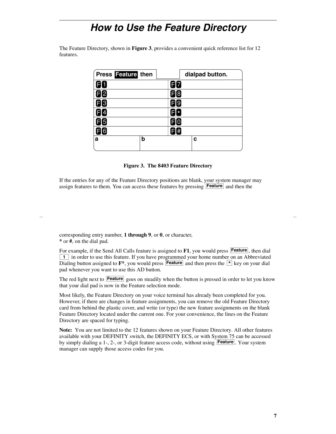 Lucent Technologies 8403 manual How to Use the Feature Directory 