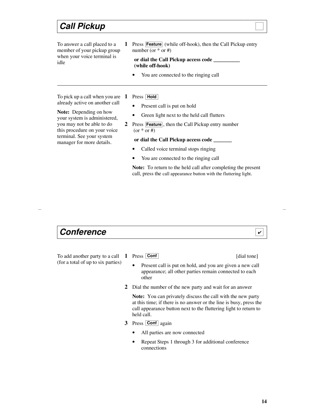 Lucent Technologies 8403 manual Conference, Or dial the Call Pickup access code 