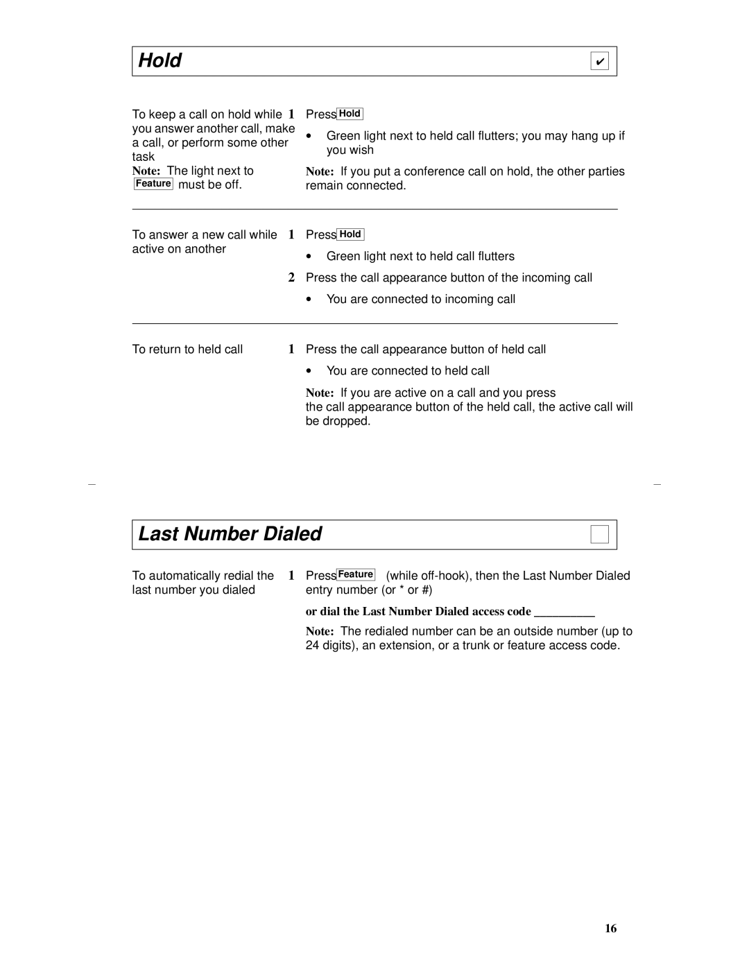 Lucent Technologies 8403 manual Hold, Or dial the Last Number Dialed access code 