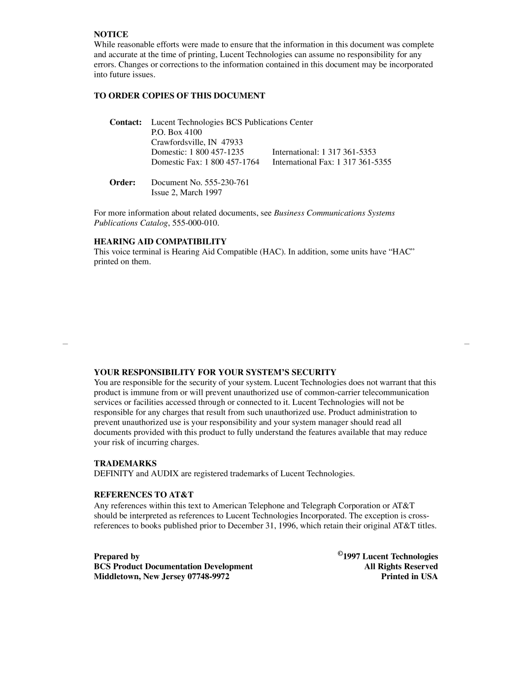 Lucent Technologies 8403 manual Contact, Order, Prepared by 