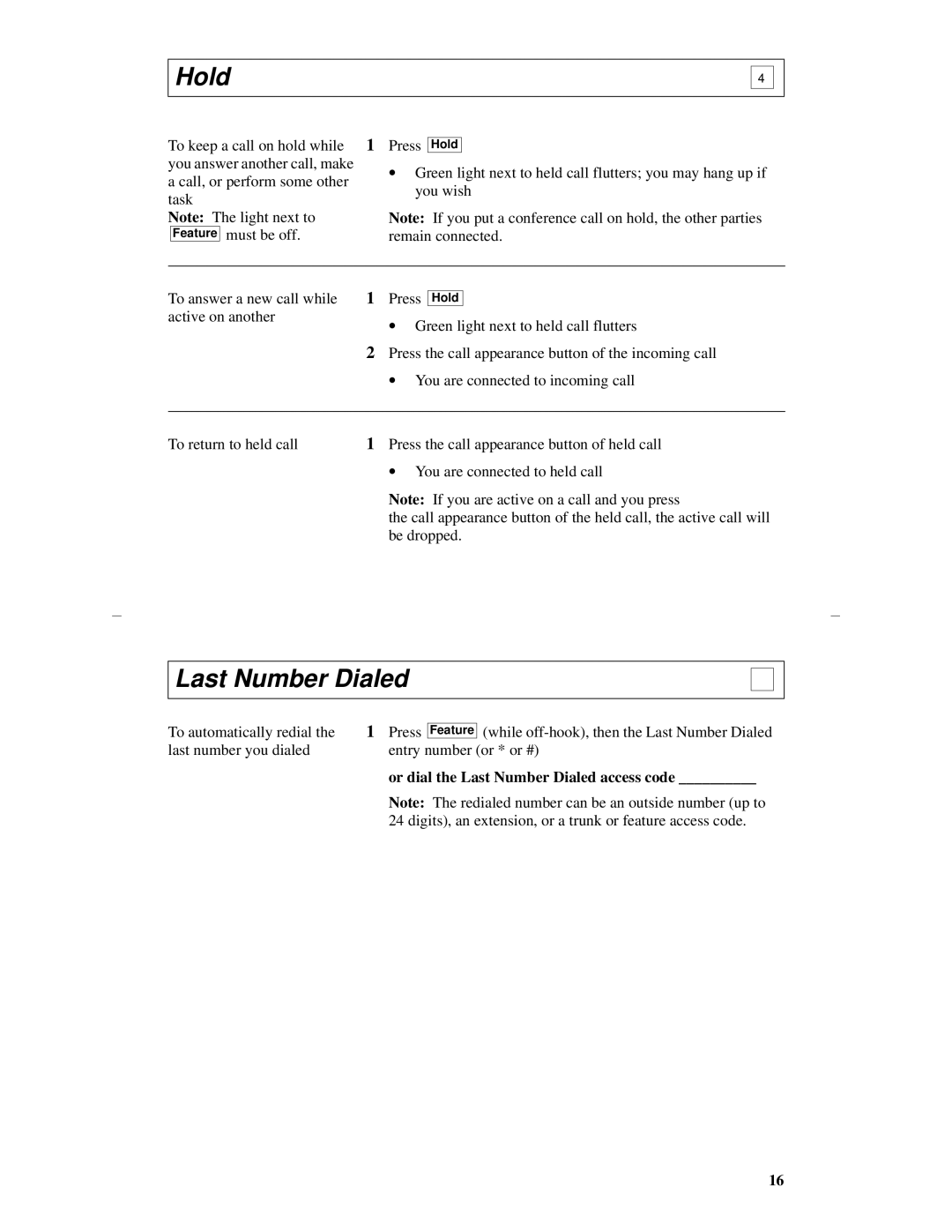 Lucent Technologies 8403 manual Hold, Or dial the Last Number Dialed access code 