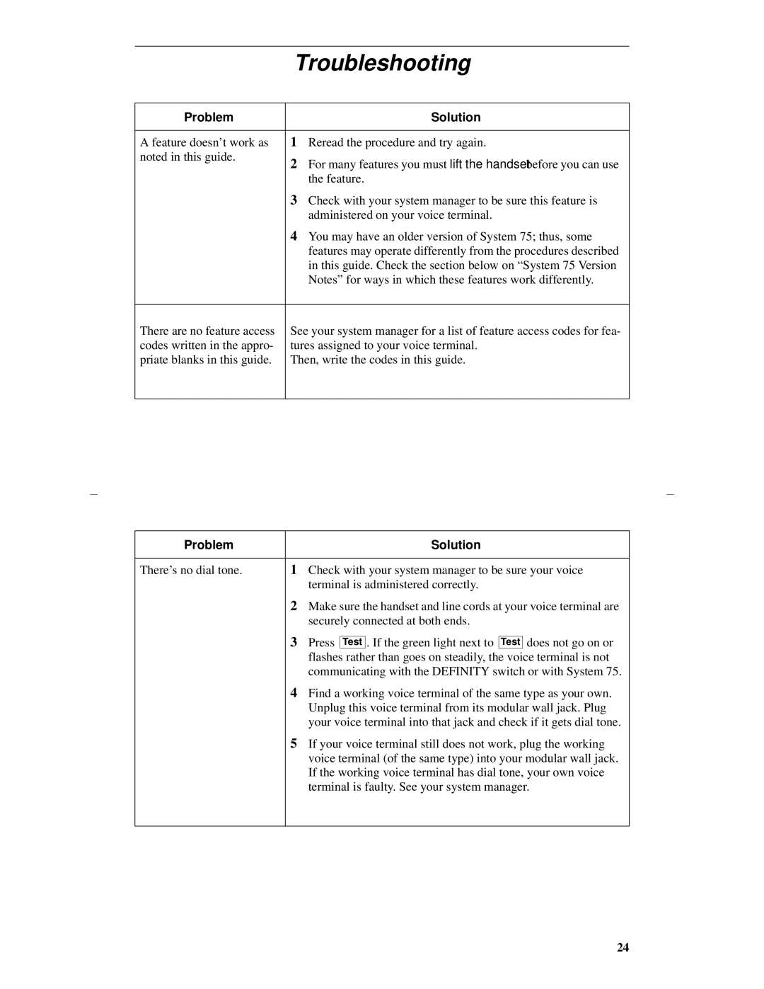 Lucent Technologies 8403 manual Troubleshooting, Problem Solution 