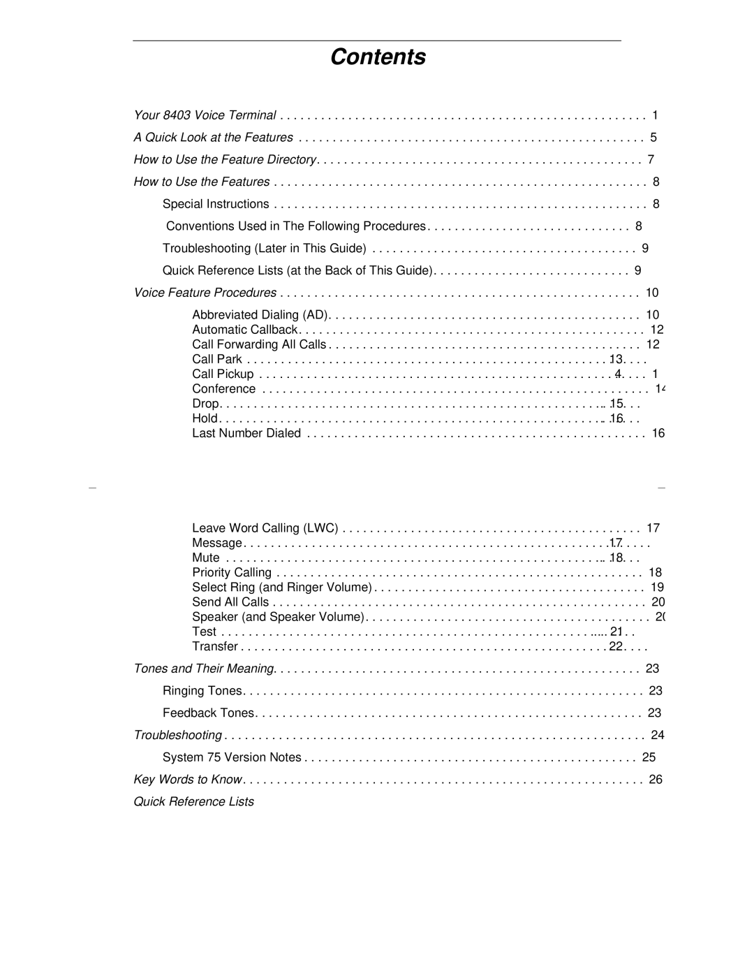 Lucent Technologies 8403 manual Contents 