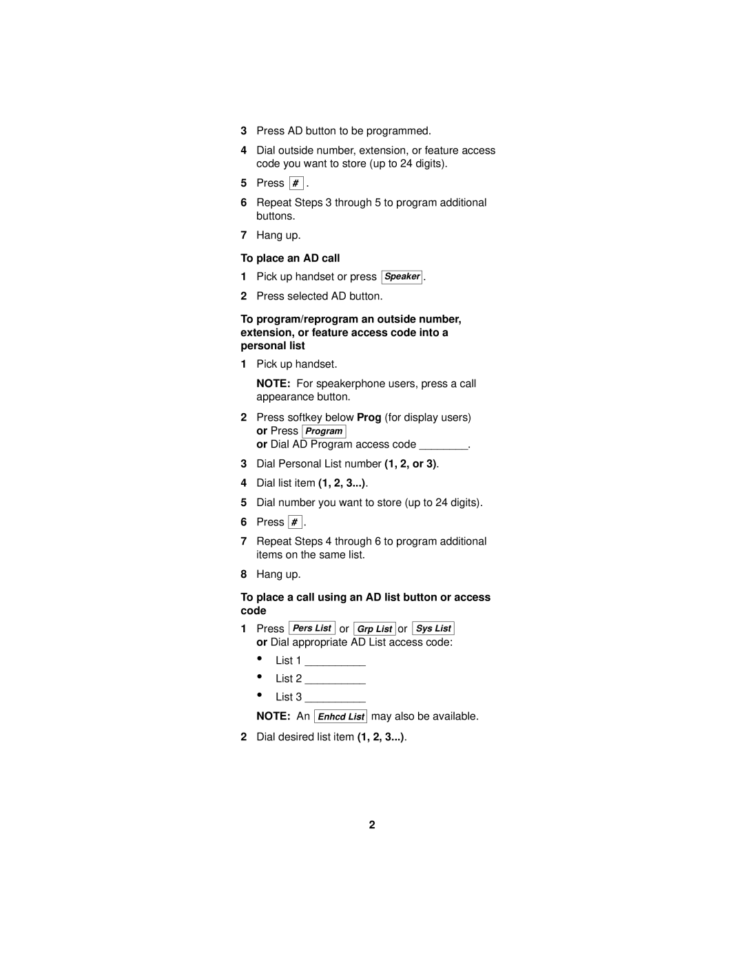 Lucent Technologies 8405 manual To place an AD call, To place a call using an AD list button or access code 