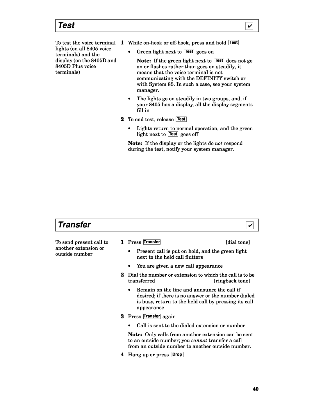 Lucent Technologies 8405 manual Test, Transfer 