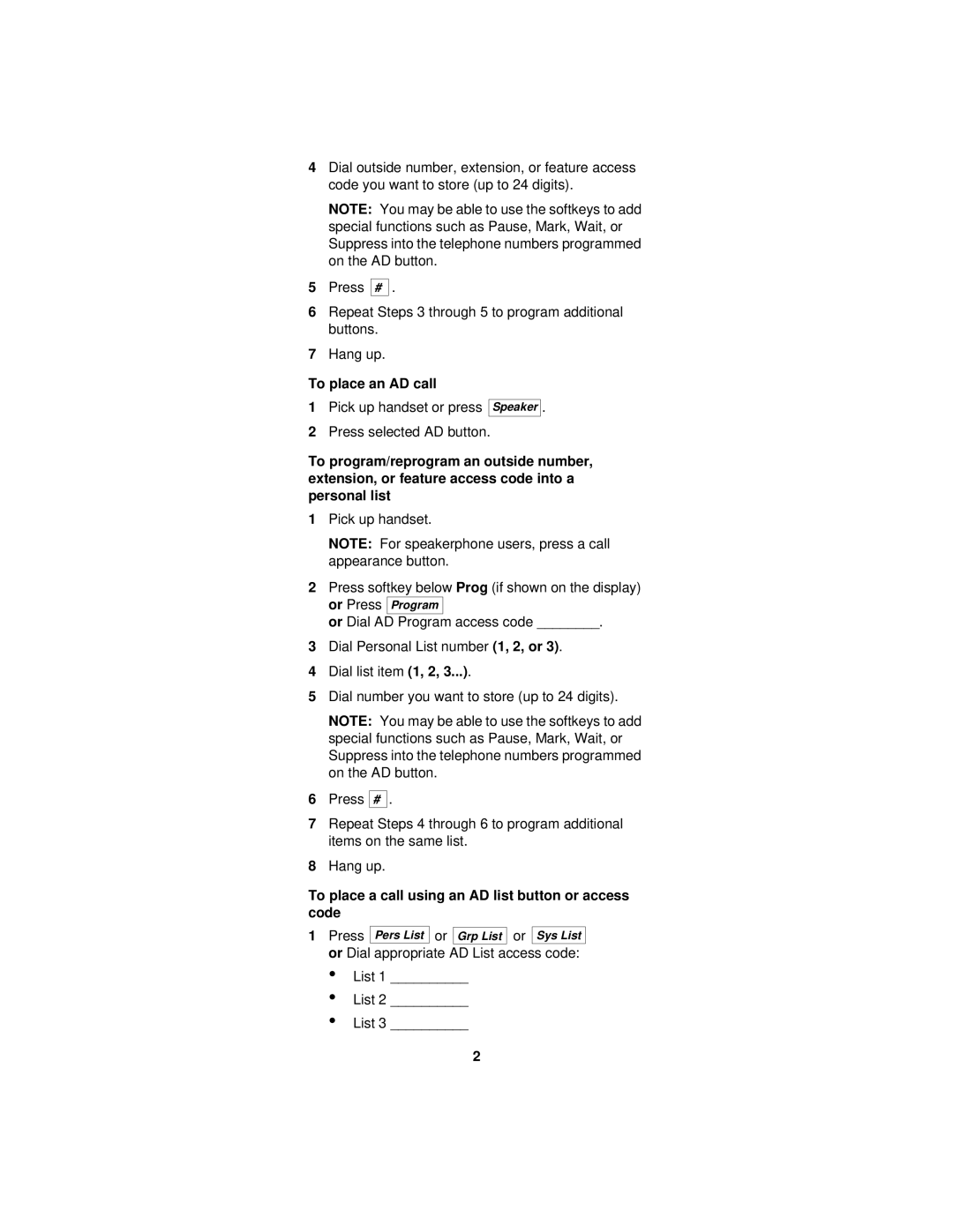 Lucent Technologies 8434DX manual To place an AD call, To place a call using an AD list button or access code 