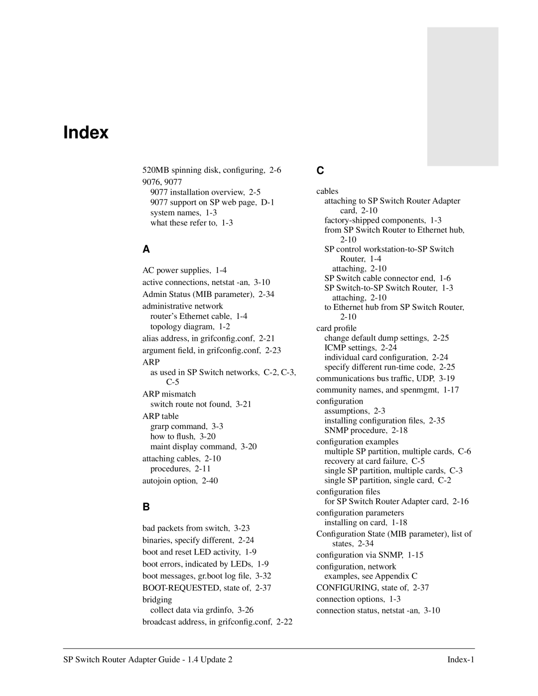 Lucent Technologies 9076, 9077 16S, 9077 04S manual Index, Arp 