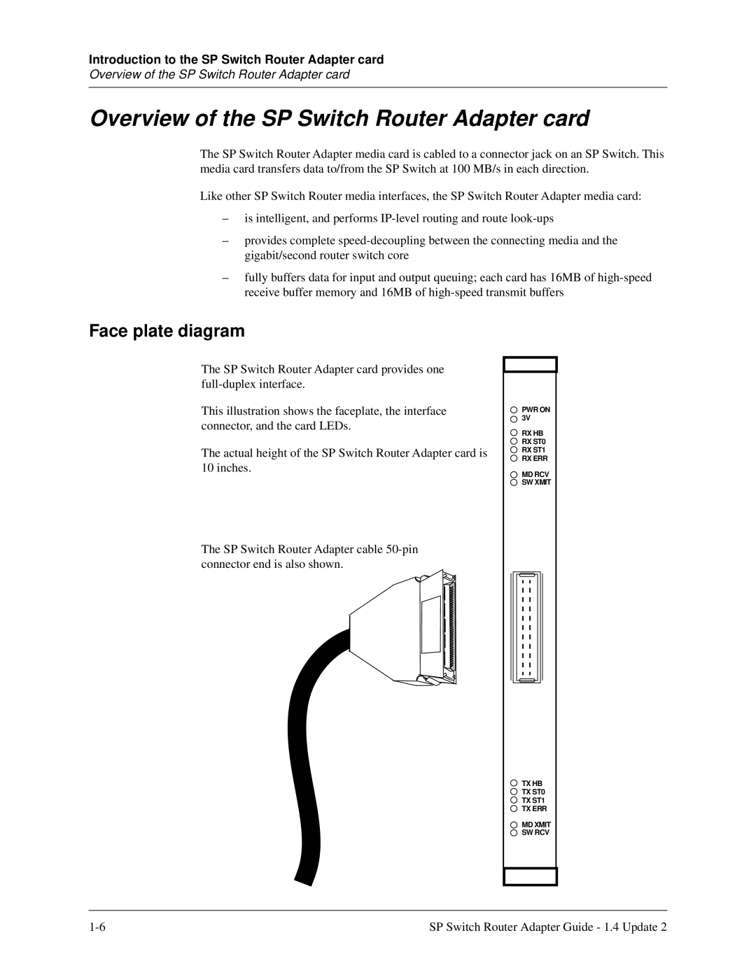 Lucent Technologies 9077 04S, 9077 16S, 9076 manual Overview of the SP Switch Router Adapter card, Face plate diagram 