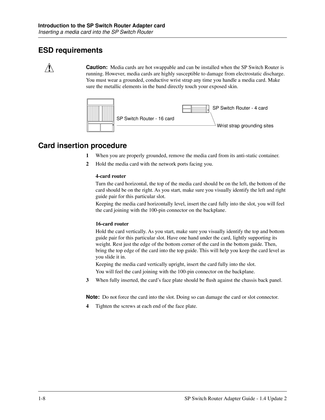 Lucent Technologies 9077 16S, 9077 04S, 9076 manual ESD requirements, Card insertion procedure 