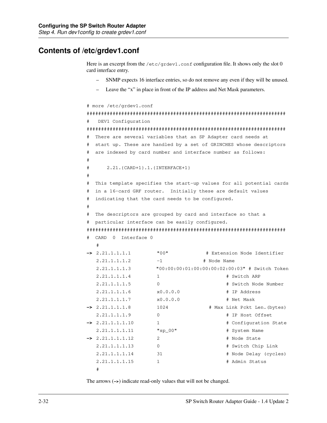 Lucent Technologies 9077 16S, 9077 04S, 9076 manual Contents of /etc/grdev1.conf 