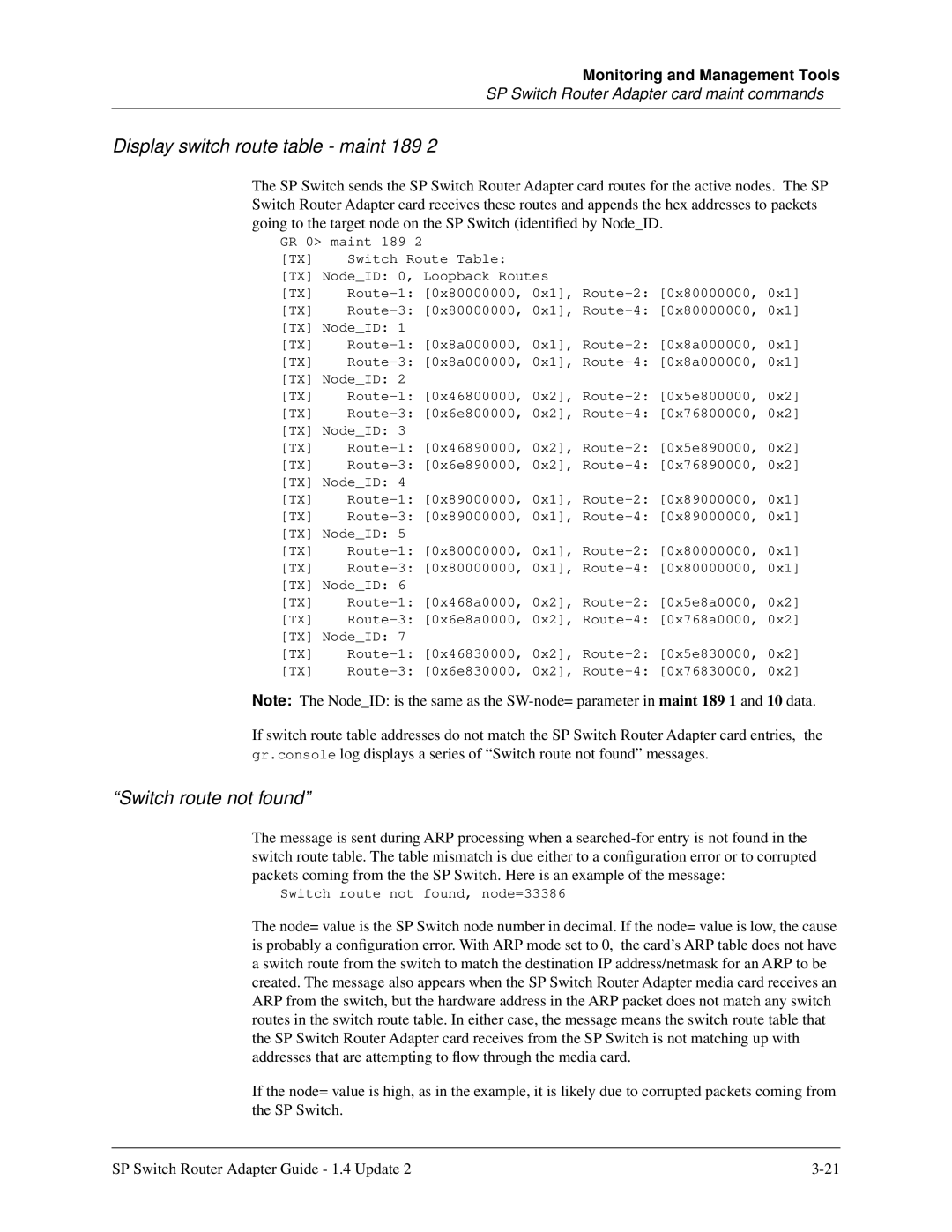 Lucent Technologies 9077 04S, 9077 16S, 9076 manual Display switch route table maint 189, Switch route not found 