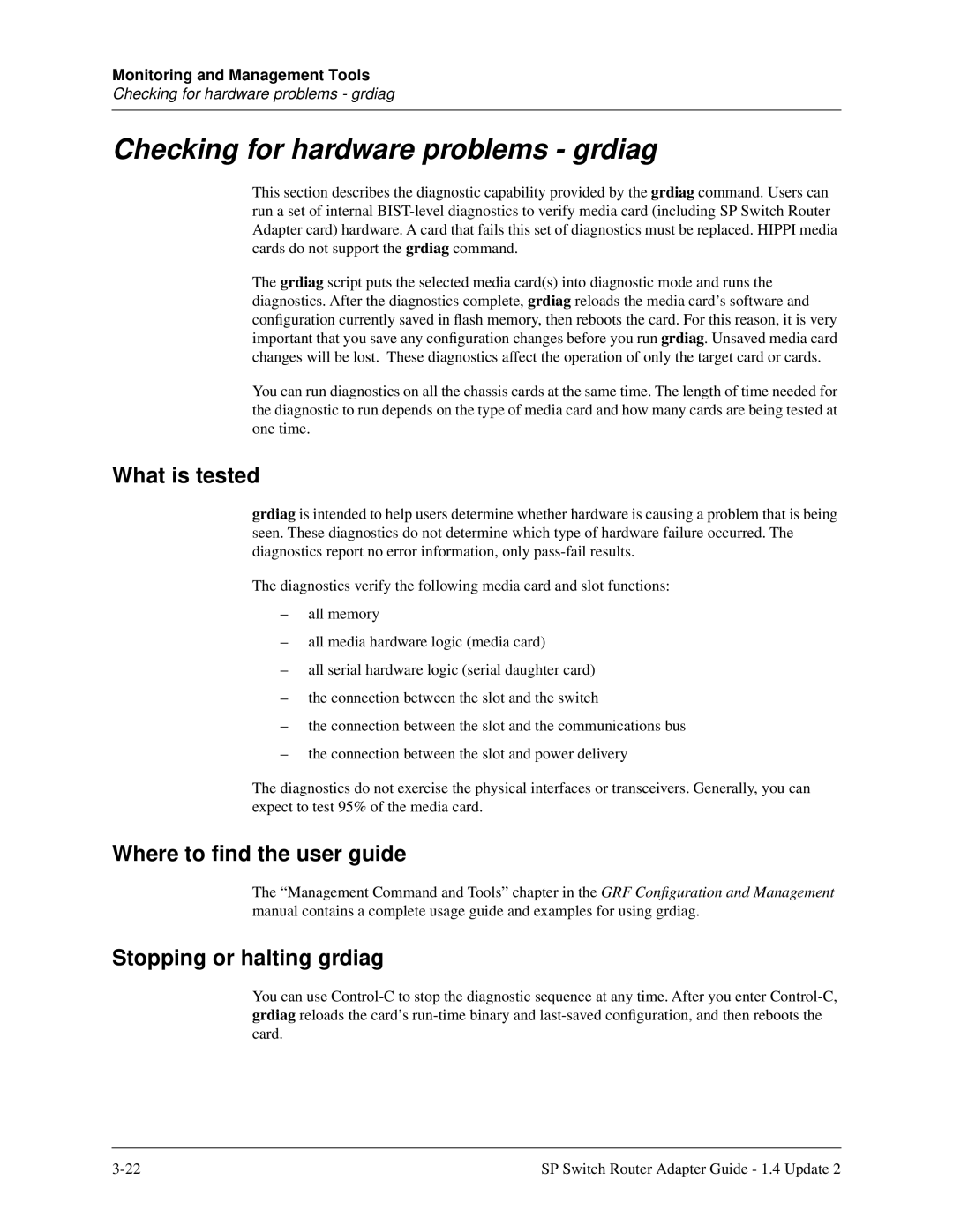 Lucent Technologies 9076, 9077 16S manual Checking for hardware problems grdiag, What is tested, Where to ﬁnd the user guide 